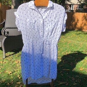 White Button-Up Dress with Blue Stars